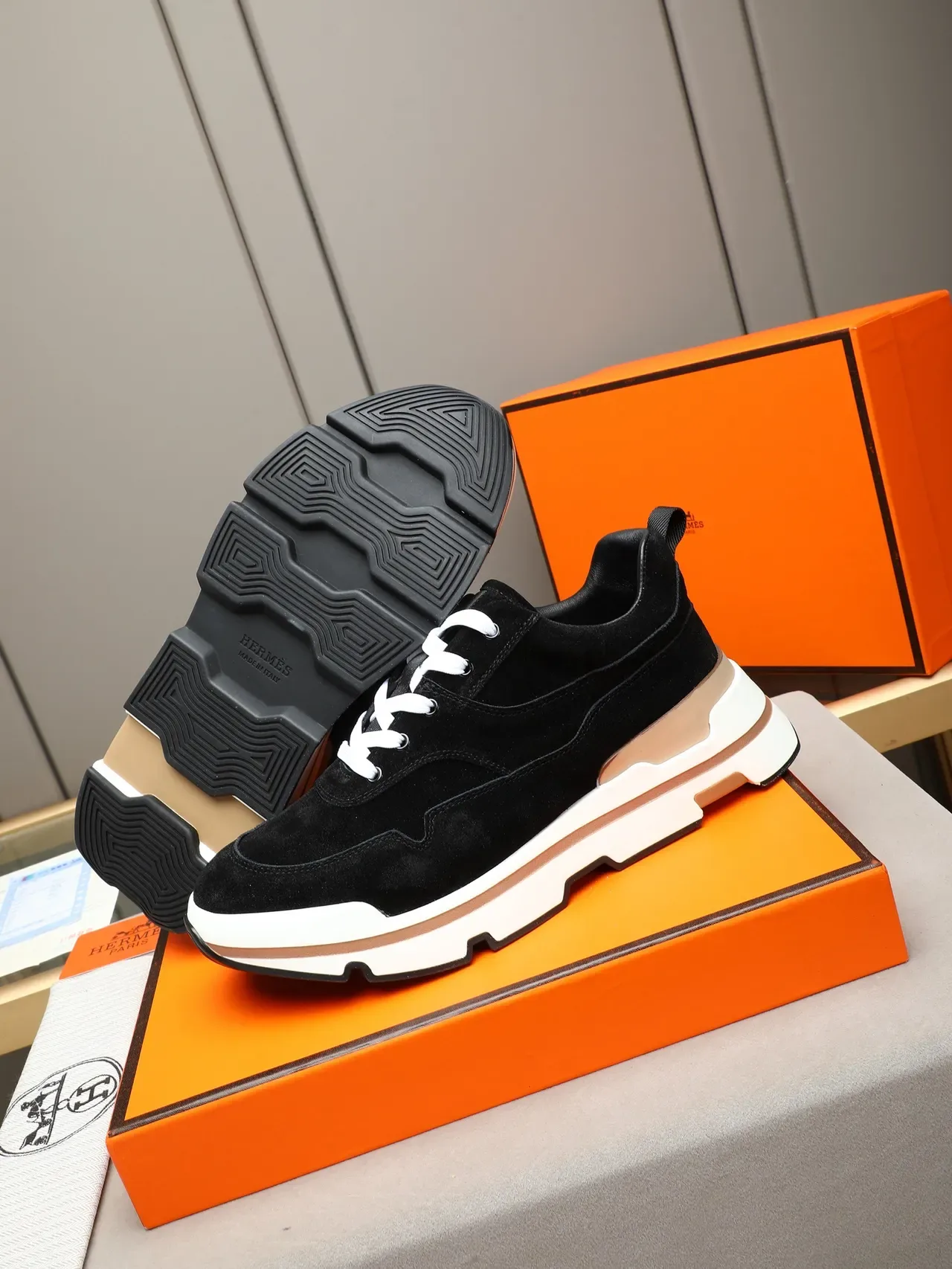 Hermès Black Suede Chunky Sole Lifestyle Sneaker 4