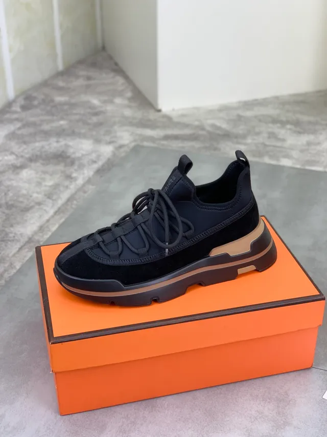 Hermès Black Suede Lace-Over Strap Lifestyle Sneaker 4