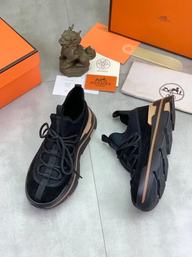 Hermès Black Suede Lace-Over Strap Lifestyle Sneaker 5