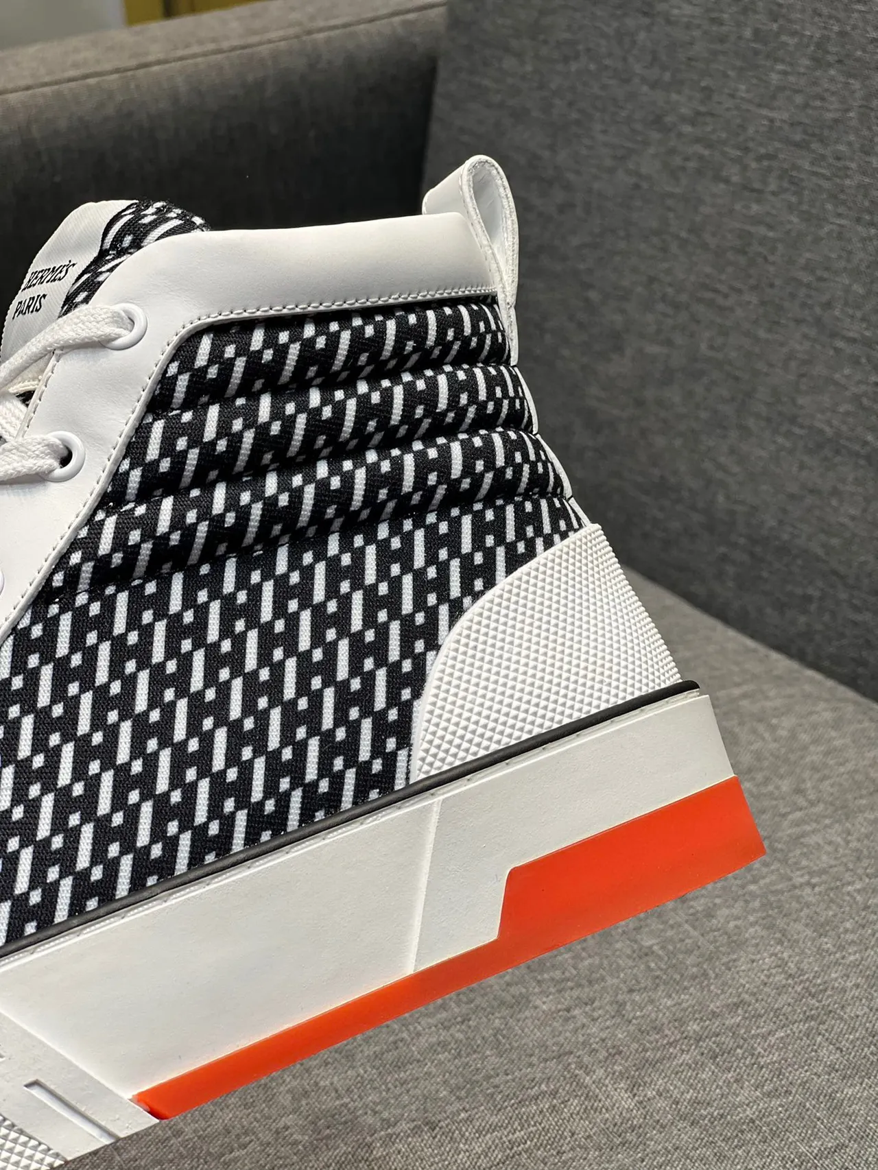 Hermès Black White High-Top Geometric-Patterned Textile Lifestyle Sneakers 7