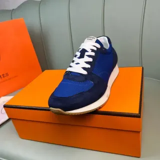 Hermès Blue and Navy Suede Mesh Low-Top Lifestyle Sneaker