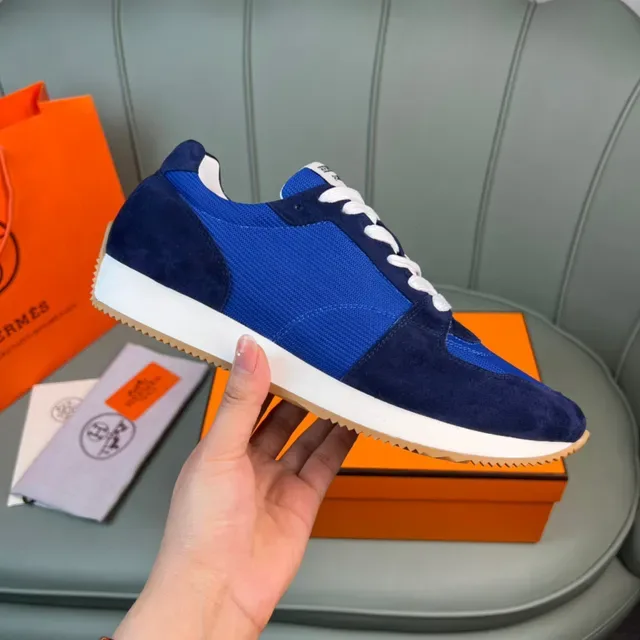 Hermès Blue and Navy Suede Mesh Low-Top Lifestyle Sneaker 4