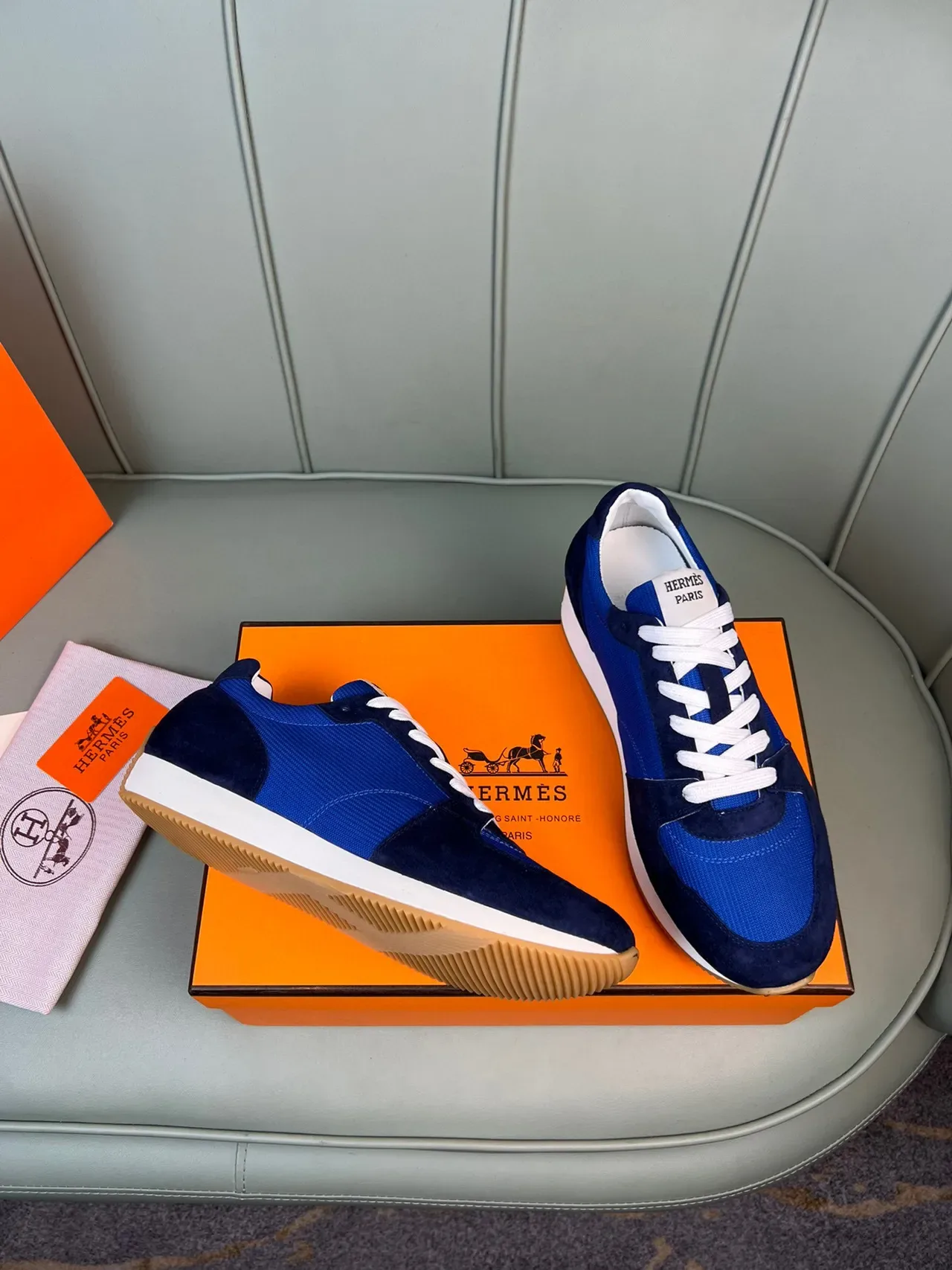 Hermès Blue and Navy Suede Mesh Low-Top Lifestyle Sneaker 5