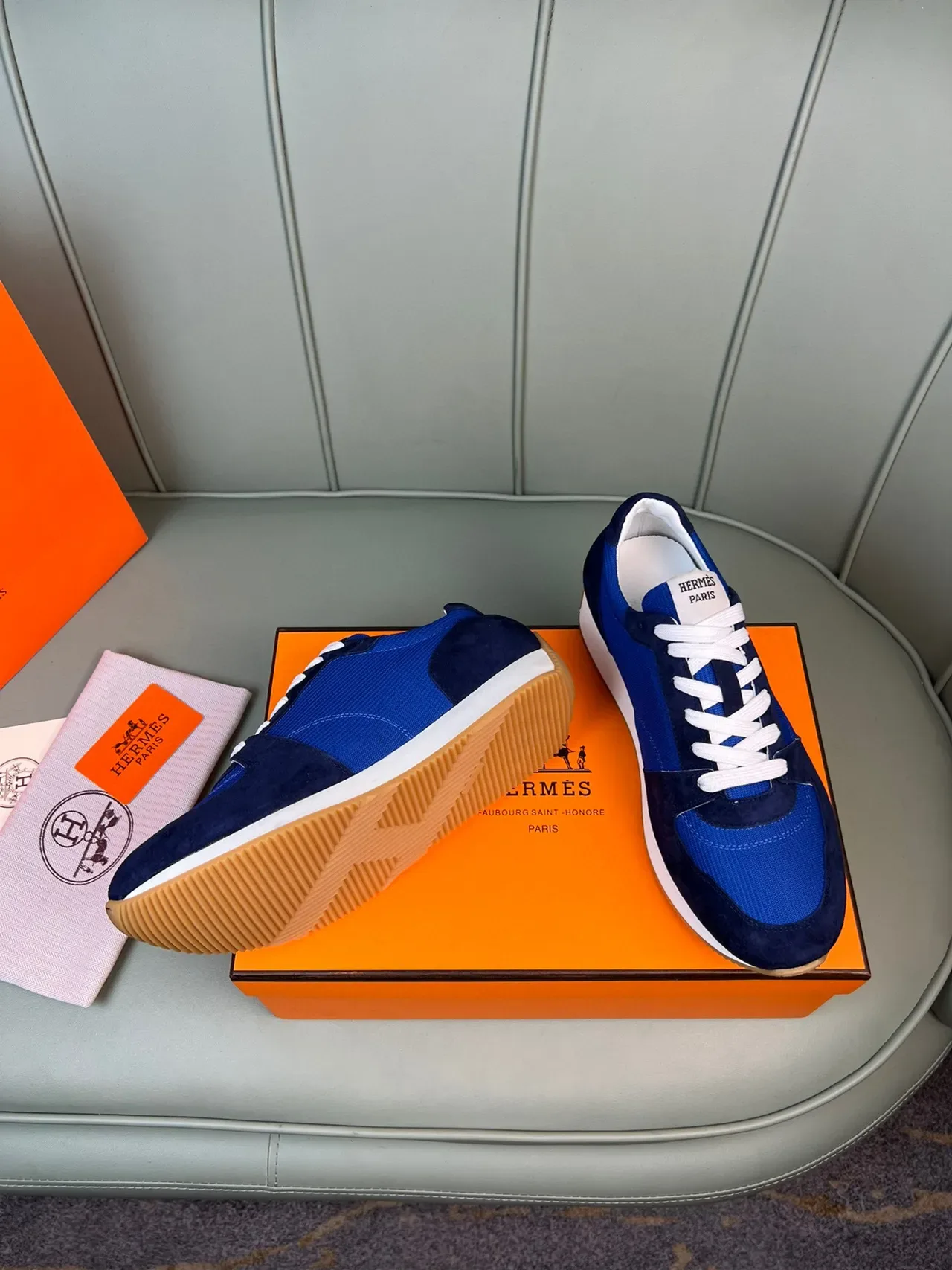 Hermès Blue and Navy Suede Mesh Low-Top Lifestyle Sneaker 7