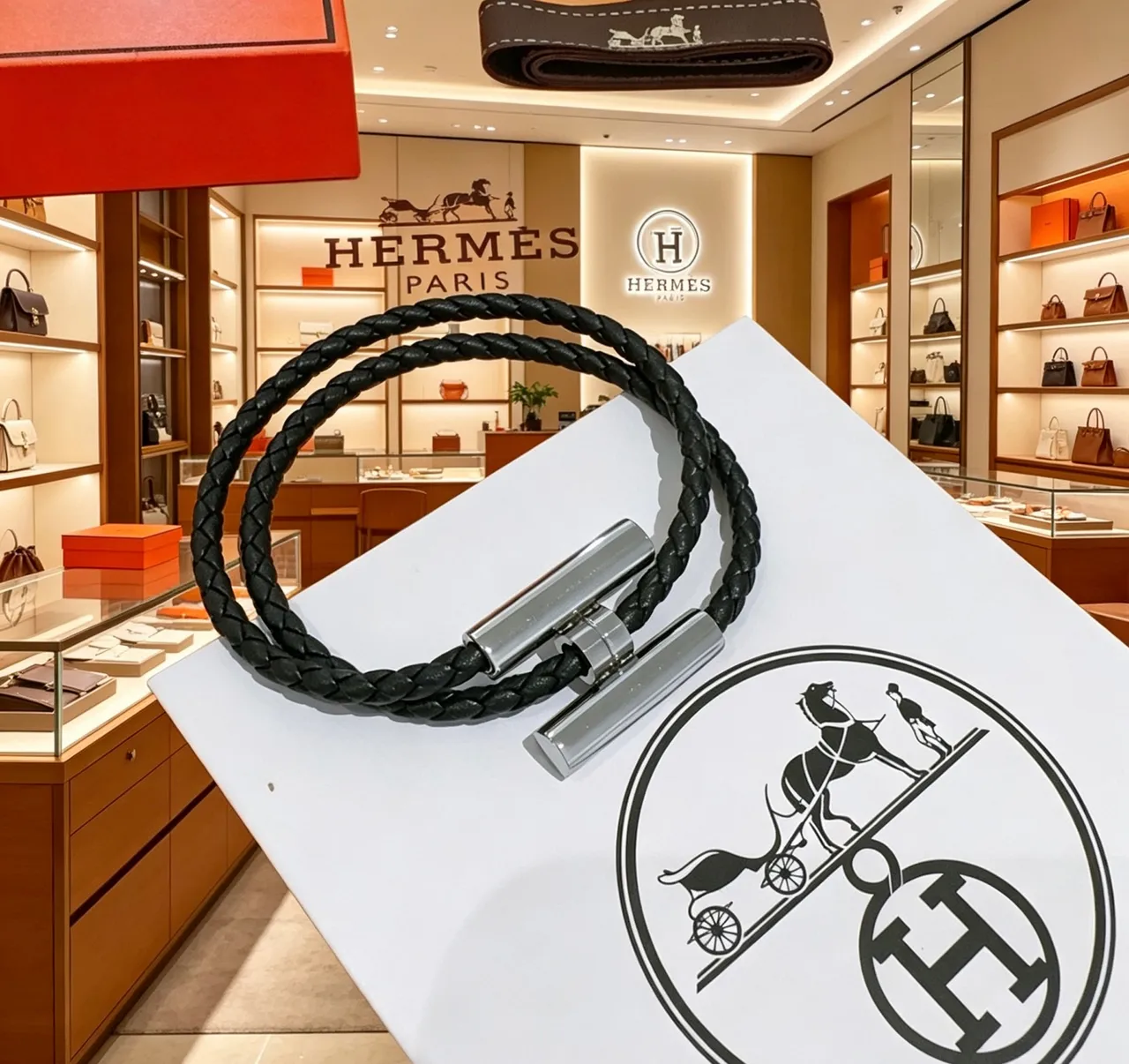 Hermès Braided Leather Magnetic Clasp Bracelet 2