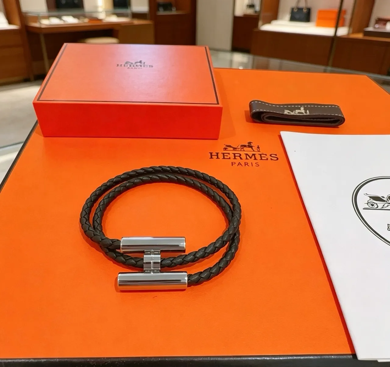 Hermès Braided Leather Magnetic Clasp Bracelet 3