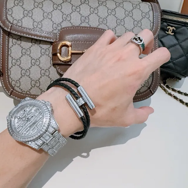 Hermès Braided Leather Magnetic Clasp Bracelet 5