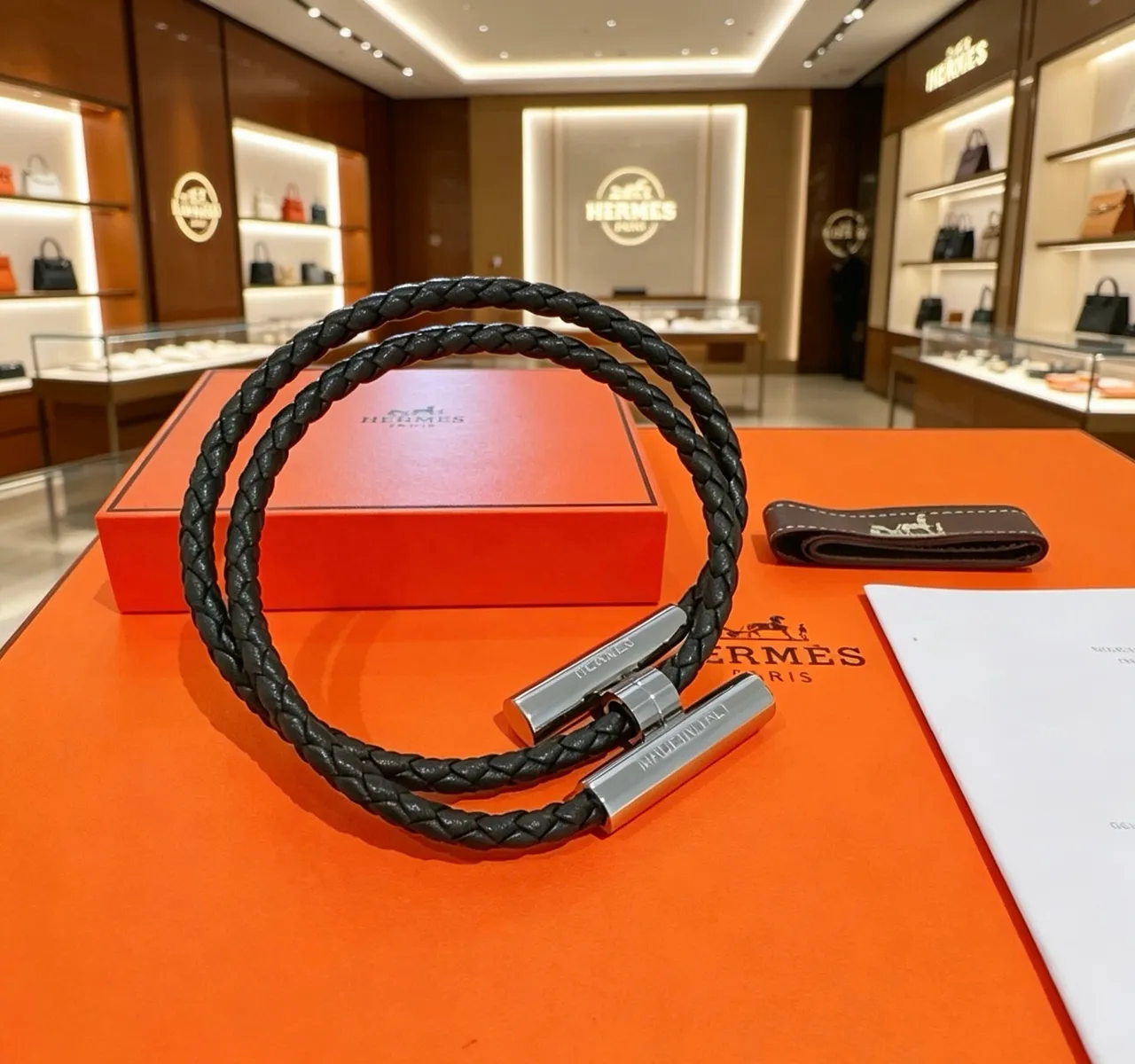 Hermès Braided Leather Magnetic Clasp Bracelet 6