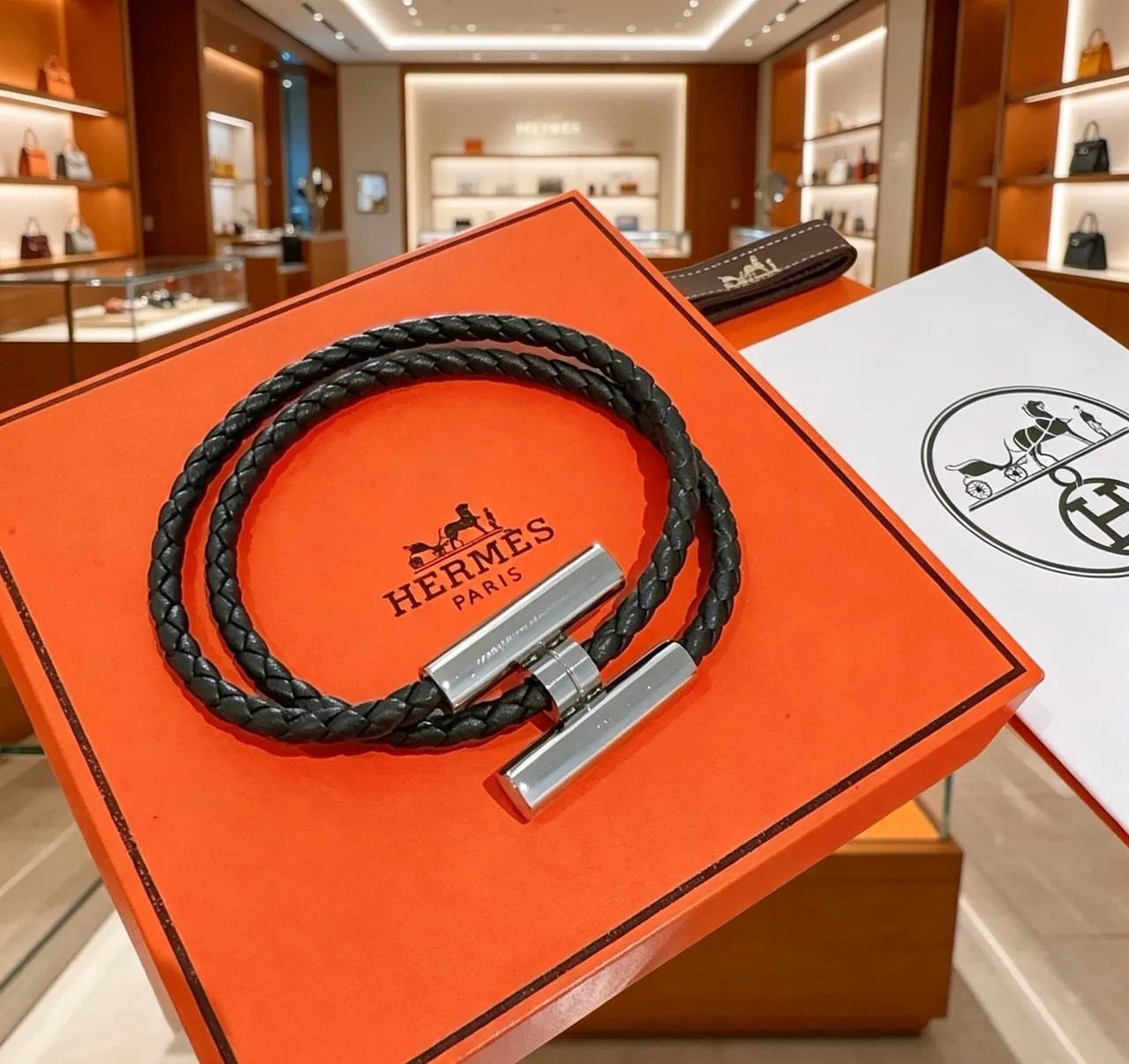 Hermès Braided Leather Magnetic Clasp Bracelet 7