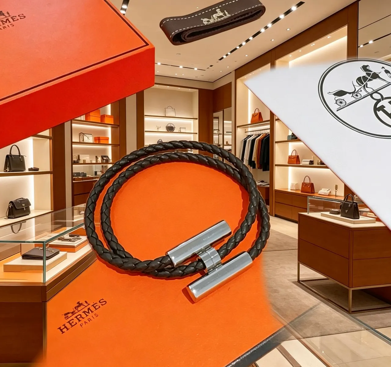 Hermès Braided Leather Magnetic Clasp Bracelet 9