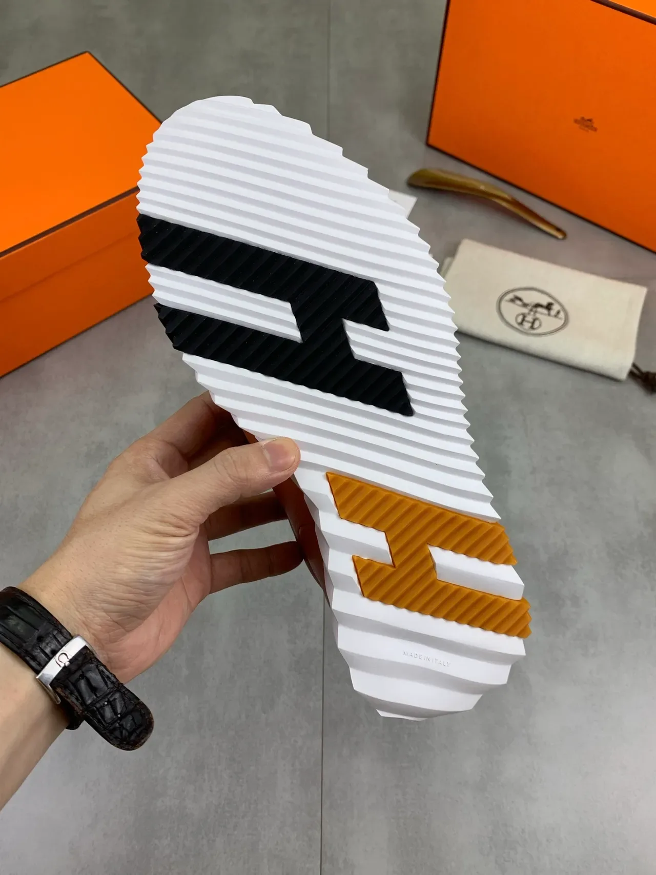 Hermès Brown White Dual-Material Upper Zigzag-Stitched Overlay Lifestyle Sneakers 3