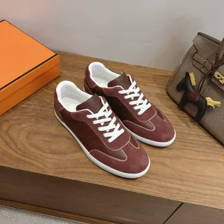Hermès Brown White Suede And Leather Paneling Laces Lifestyle Sneakers
