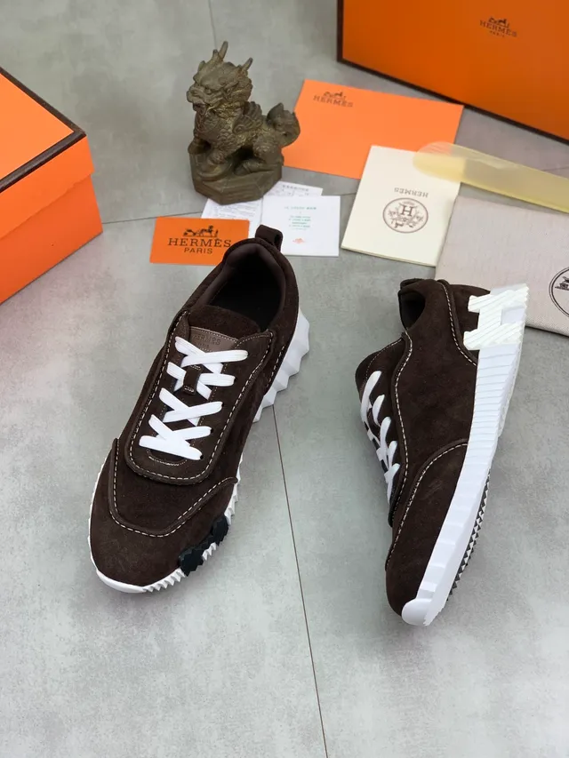 Hermès Brown White Suede Upper Contrast Laces Chunky Sneakers 5