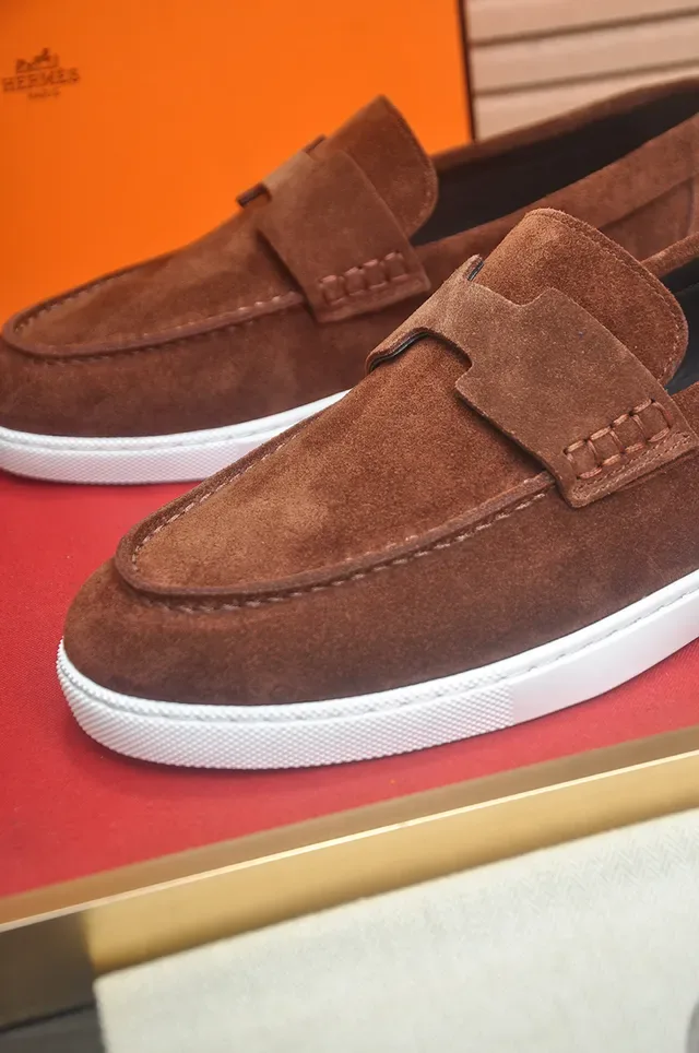Hermès Brown White Suede Upper Penny Strap Loafer 2