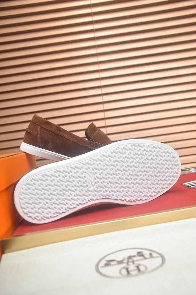 Hermès Brown White Suede Upper Penny Strap Loafer 3