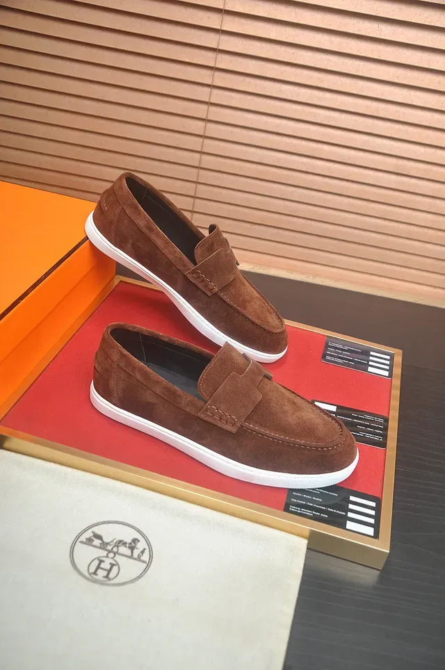 Hermès Brown White Suede Upper Penny Strap Loafer 4