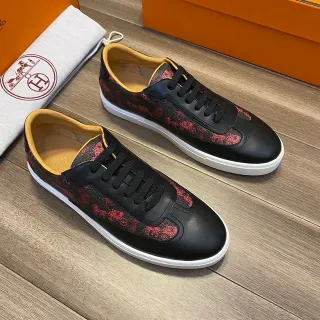 Hermès Carriage-Print Black and Red Lifestyle Sneakers