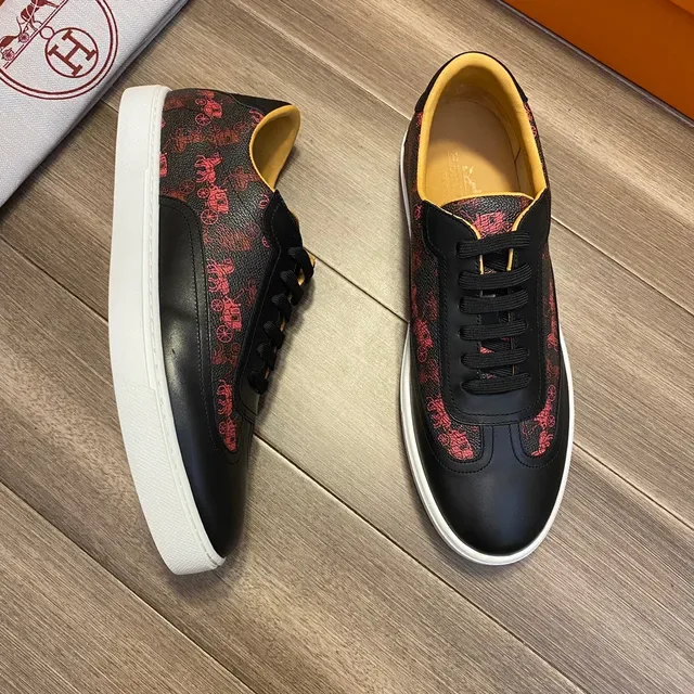 Hermès Carriage-Print কালো এবং লাল লাইফস্টাইল স্নিকার্স 7