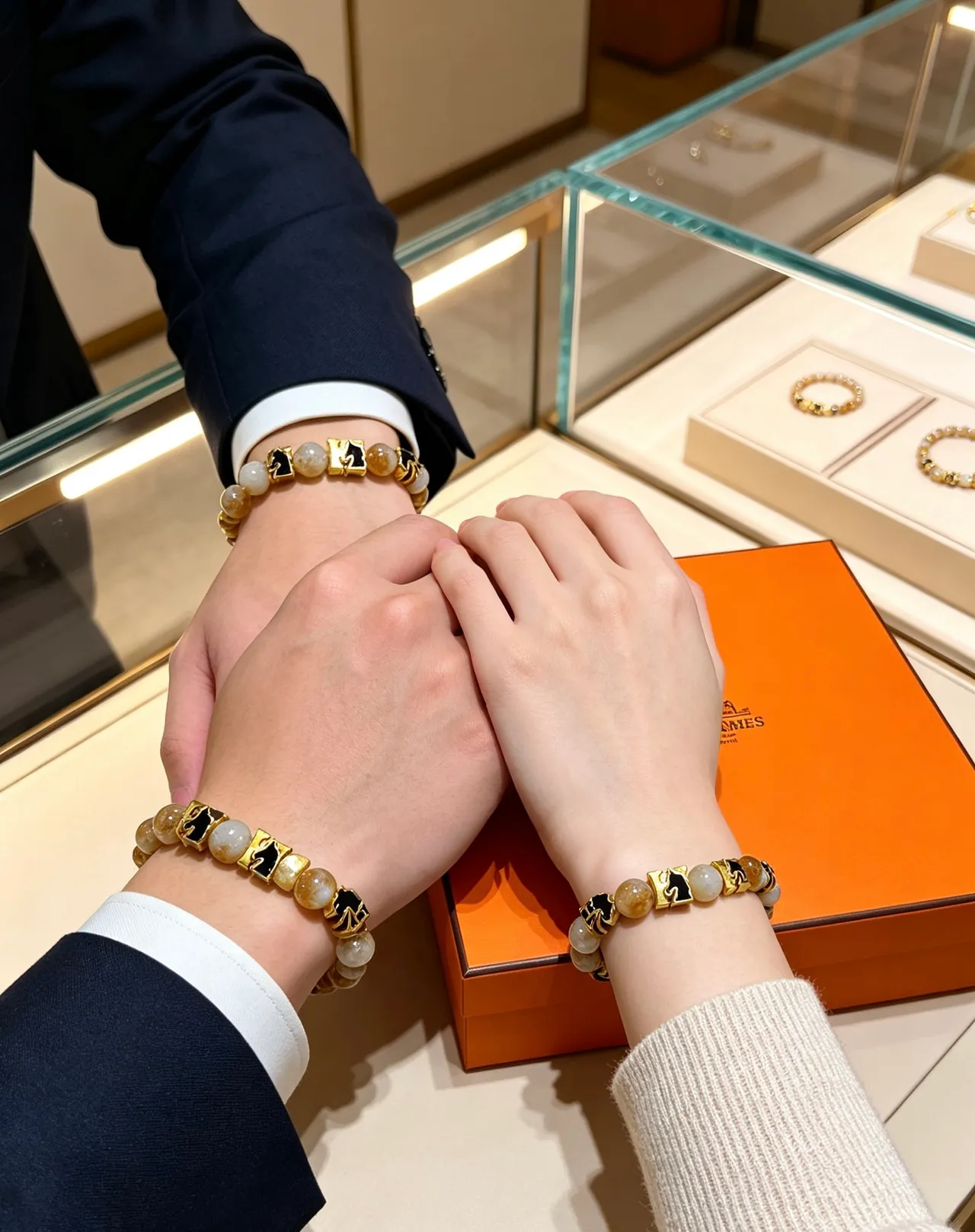 Hermès Cheval Beige Gold Beaded Rutilated Quartz Bracelet 4