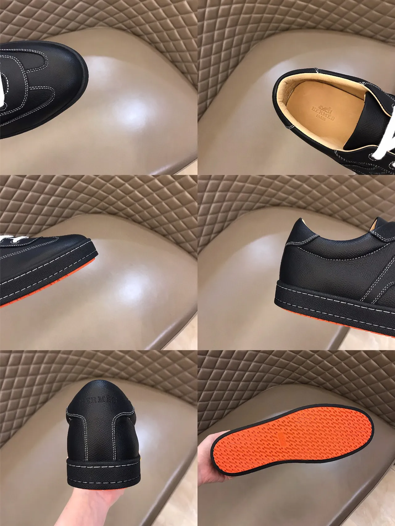 Hermès Chypre Black Orange H-Motif Side Panel White Contrast Stitching Lifestyle Sneakers 2