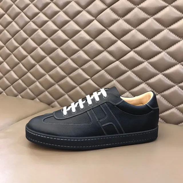 Hermès Chypre Black Orange H-Motif Side Panel White Contrast Stitching Lifestyle Sneakers 5