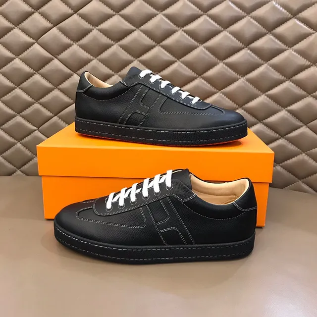 Hermès Chypre Black Orange H-Motif Side Panel White Contrast Stitching Lifestyle Sneakers 7