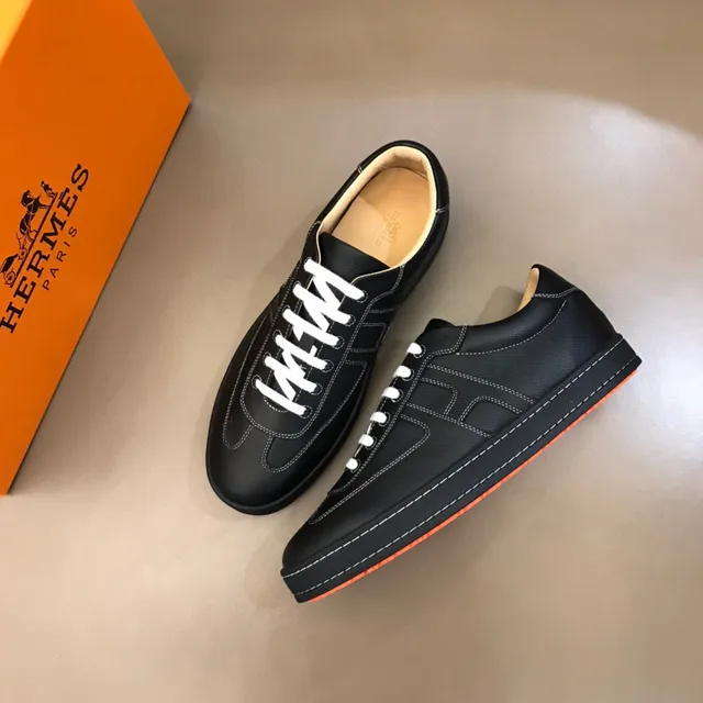 Hermès Chypre Black Orange H-Motif Side Panel White Contrast Stitching Lifestyle Sneakers 8