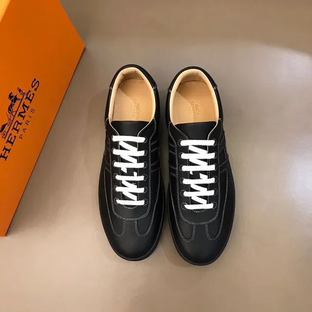 Hermès Chypre Black Orange H-Motif Side Panel White Contrast Stitching Lifestyle Sneakers 9