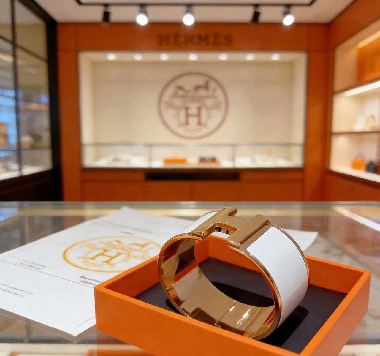 Hermès Clic H سوار كف أبيض مينا لون ذهبي صلب 4