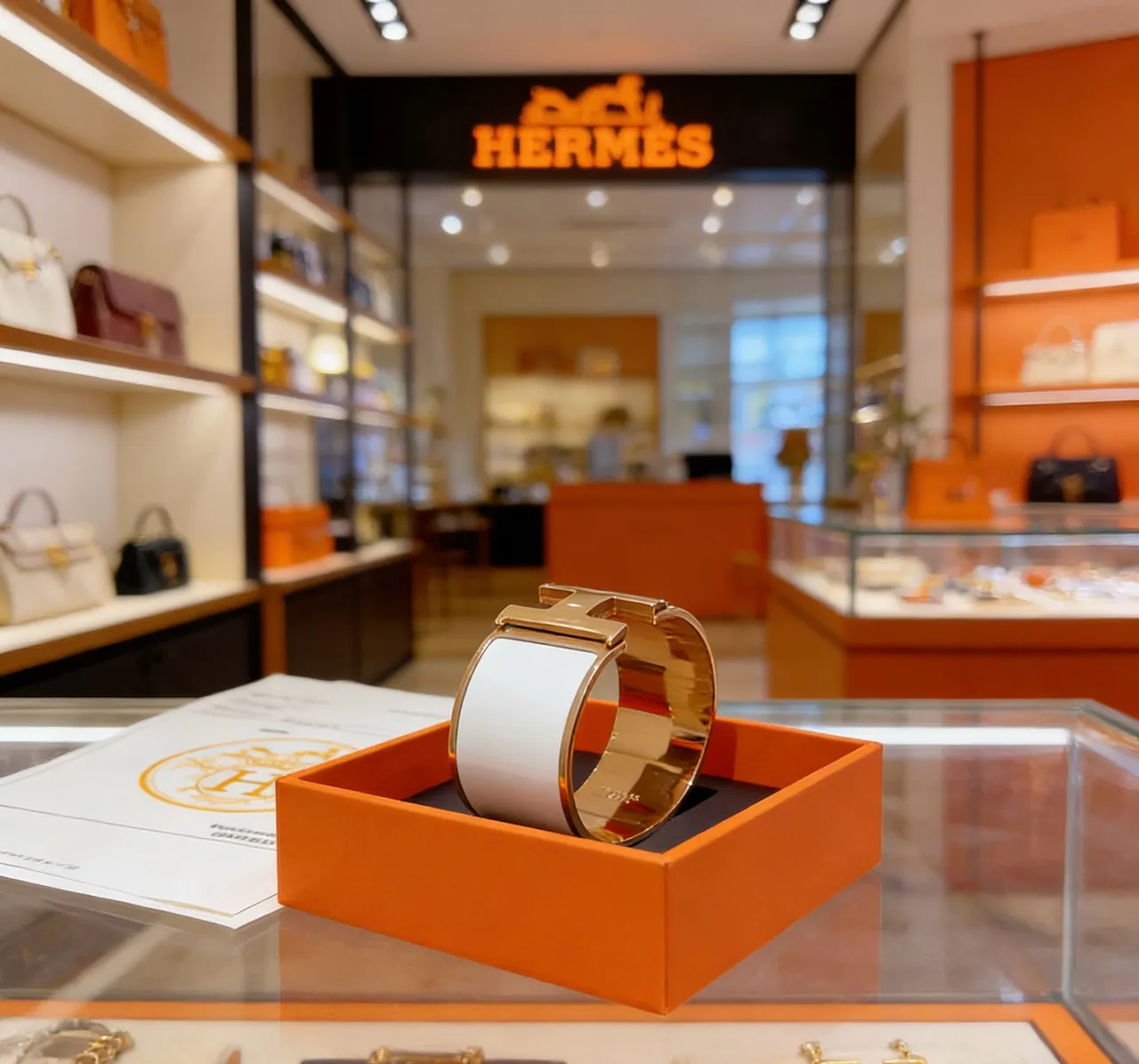 Hermès Clic H سوار كف أبيض مينا لون ذهبي صلب 6