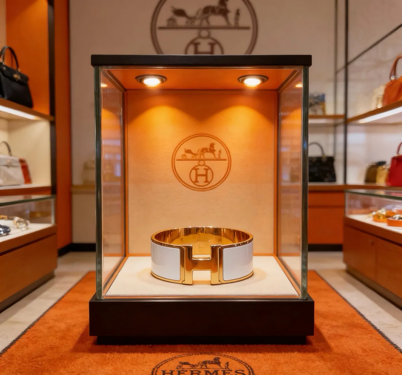 Hermès Clic H سوار كف أبيض مينا لون ذهبي صلب 7
