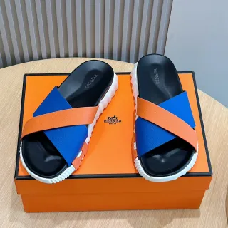 Hermès Color-Block Crisscross Strap Slippers