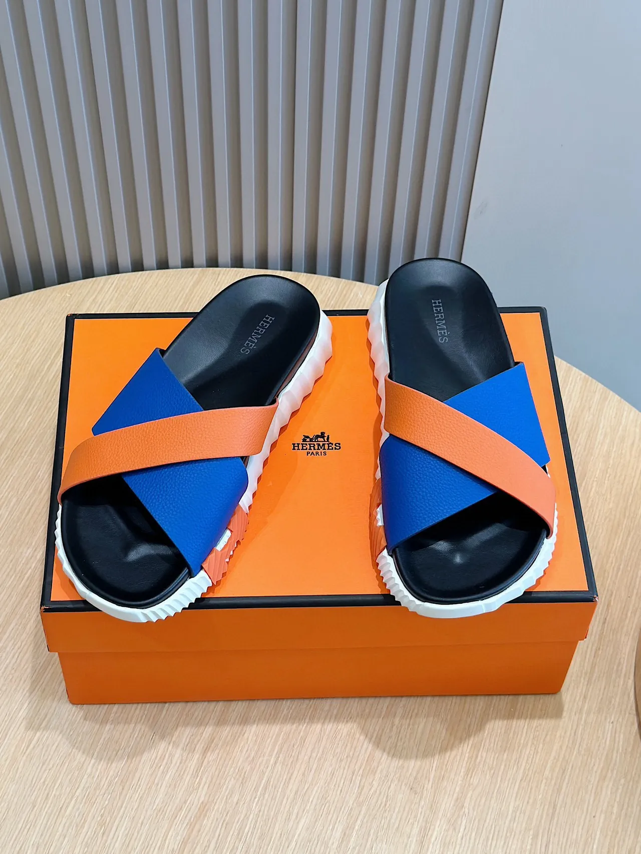 Hermès Color-Block Crisscross Strap Slippers 1