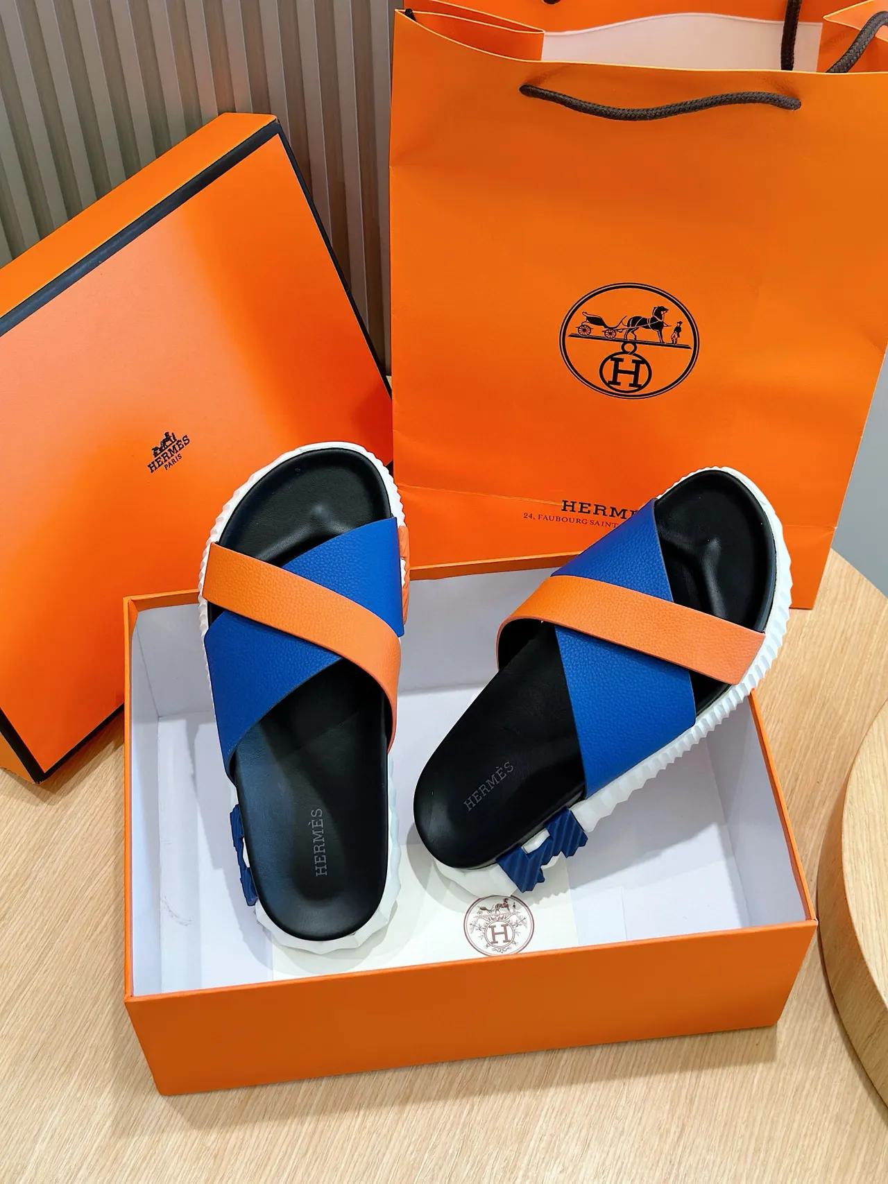 Hermès Color-Block Crisscross Strap Slippers 8