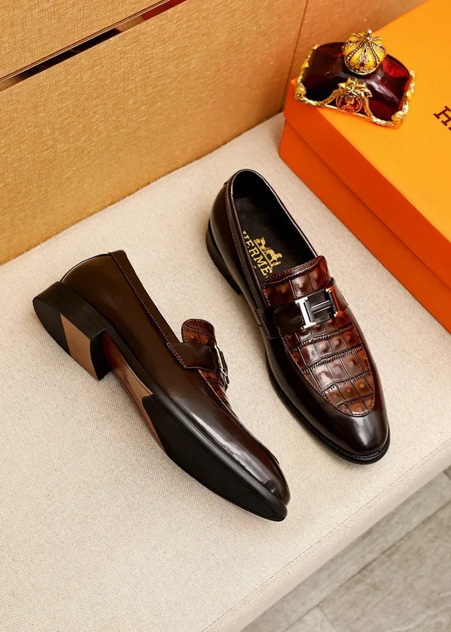 Hermès Constance Marron Cuir crocodile embossé Cuir poli Loafers 3
