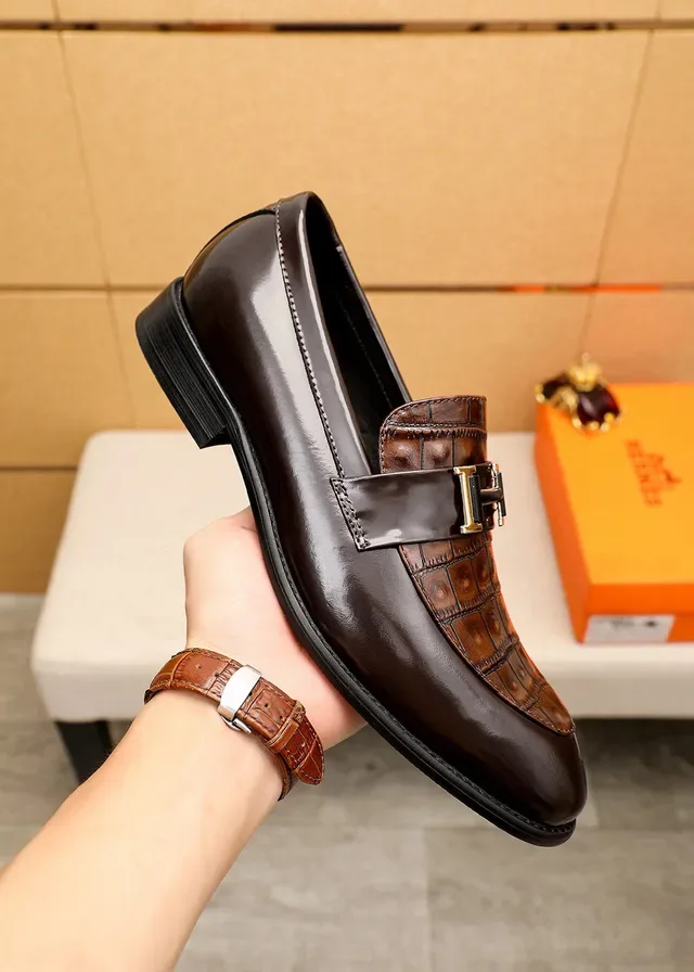 Hermès Constance Marron Cuir crocodile embossé Cuir poli Loafers 5