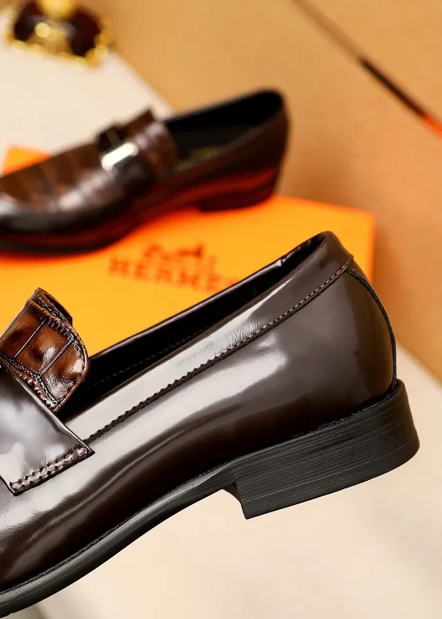 Hermès Constance Marron Cuir crocodile embossé Cuir poli Loafers 6