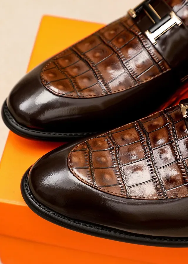 Hermès Constance Marron Cuir crocodile embossé Cuir poli Loafers 7