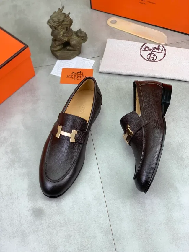 Hermès Constance Loafer Marrom Couro Granulado Fivela H Loafers 5