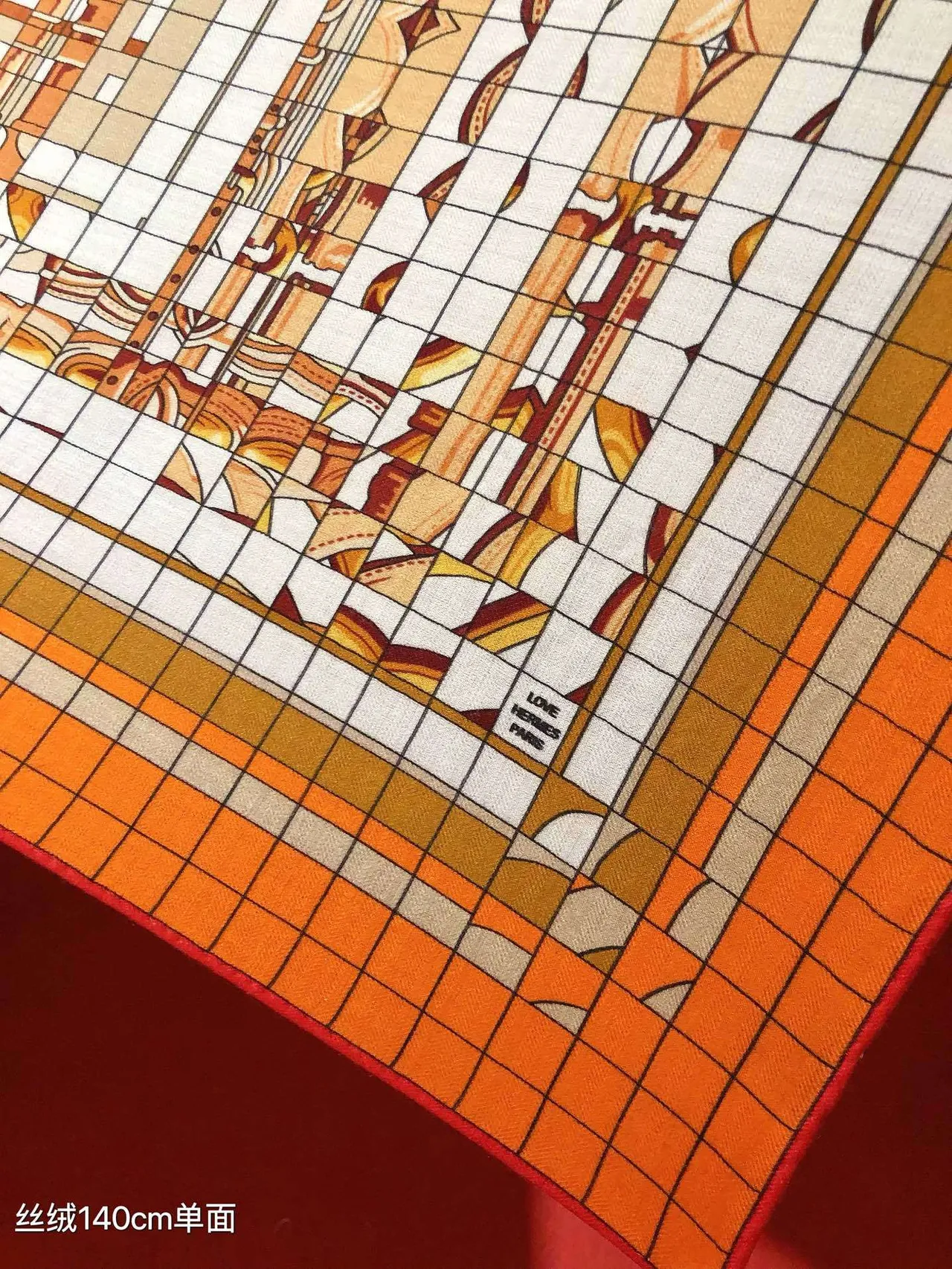 Hermès Écharpe Géométrique Orange Beige en Soie 6
