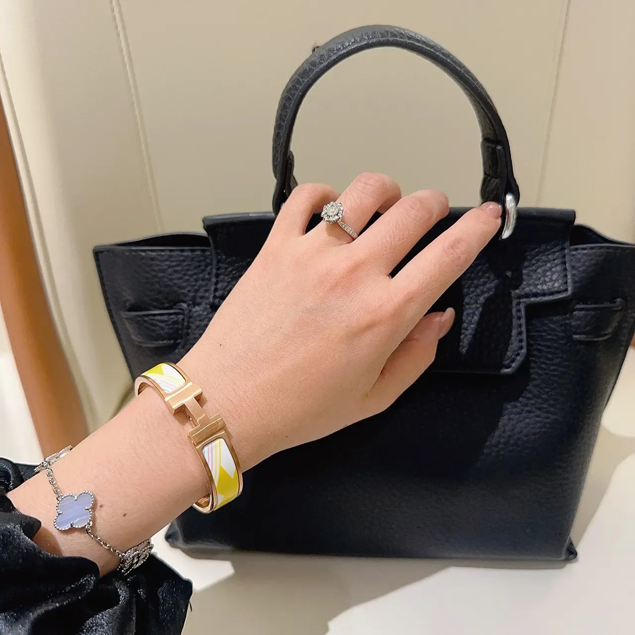 Hermès Gold Multicolor H-Shaped Clasp Enamel Inlay Bracelet 2