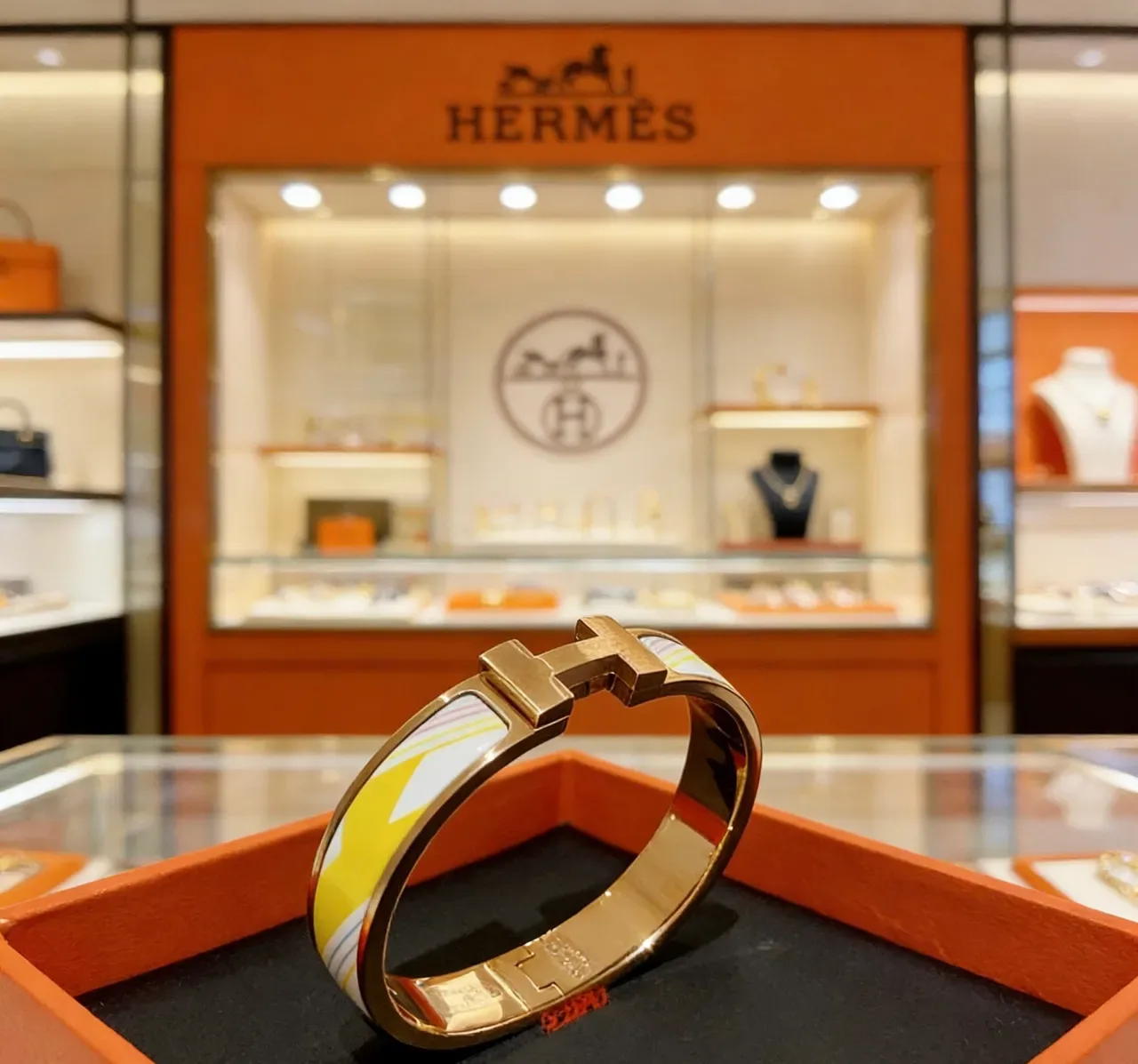 Hermès Gold Multicolor H-Shaped Clasp Enamel Inlay Bracelet 5