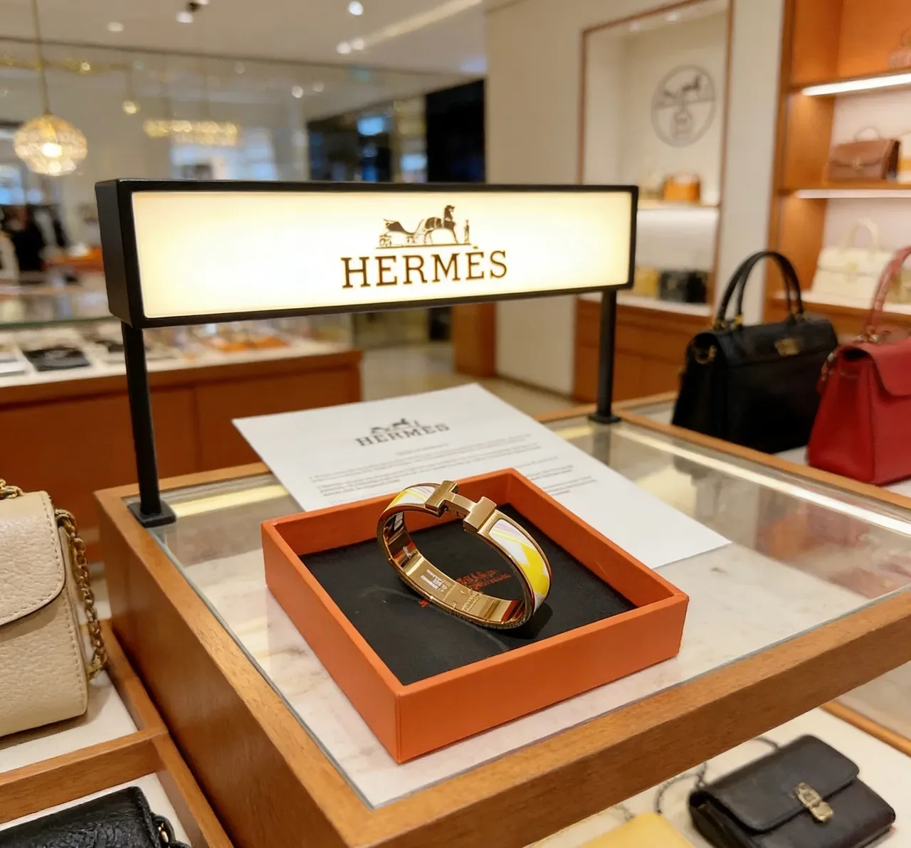 Hermès Gold Multicolor H-Shaped Clasp Enamel Inlay Bracelet 6