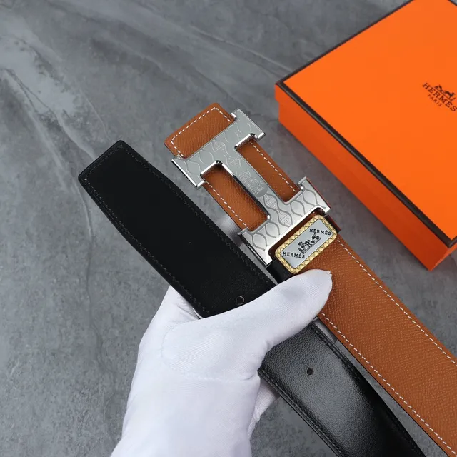 Hermès H Buckle Brown and Black Leather Belt 3