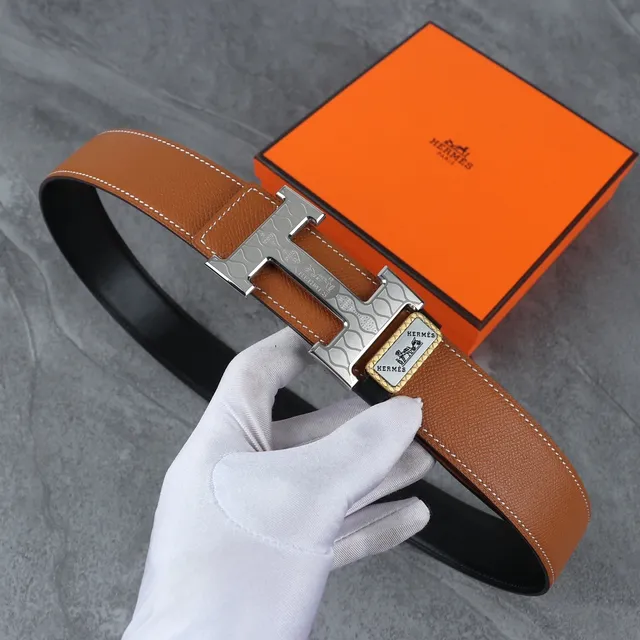 Hermès H Buckle Brown and Black Leather Belt 5
