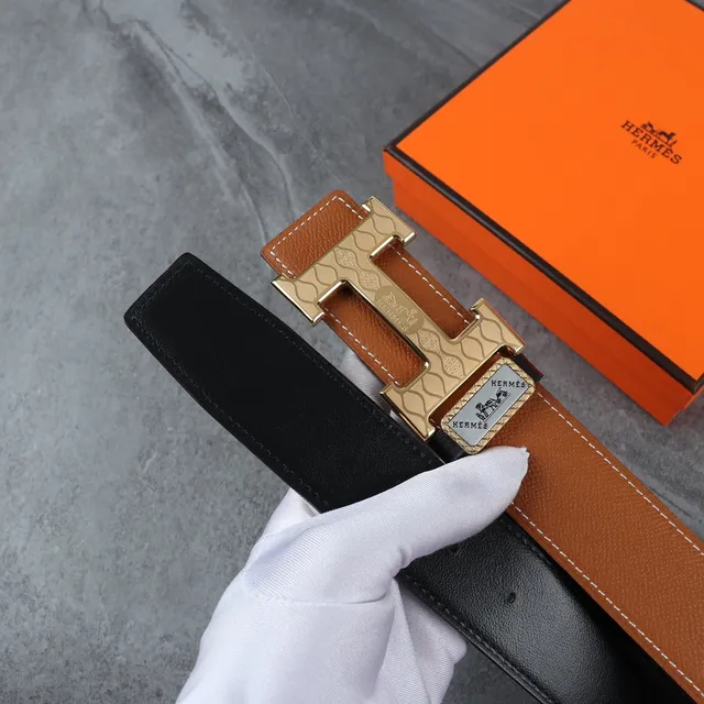 Hermès H Buckle Brown and Black Leather Belt 7