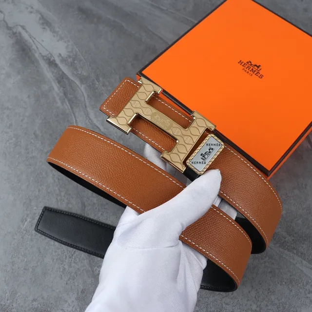 Hermès H Buckle Brown and Black Leather Belt 8
