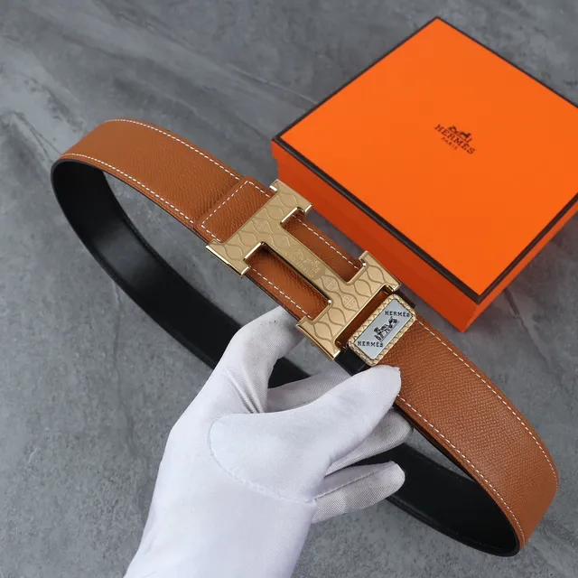 Hermès H Buckle Brown and Black Leather Belt 9