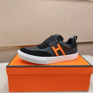 Hermès H Cut Black and Orange Logo Lifestyle Sneakers