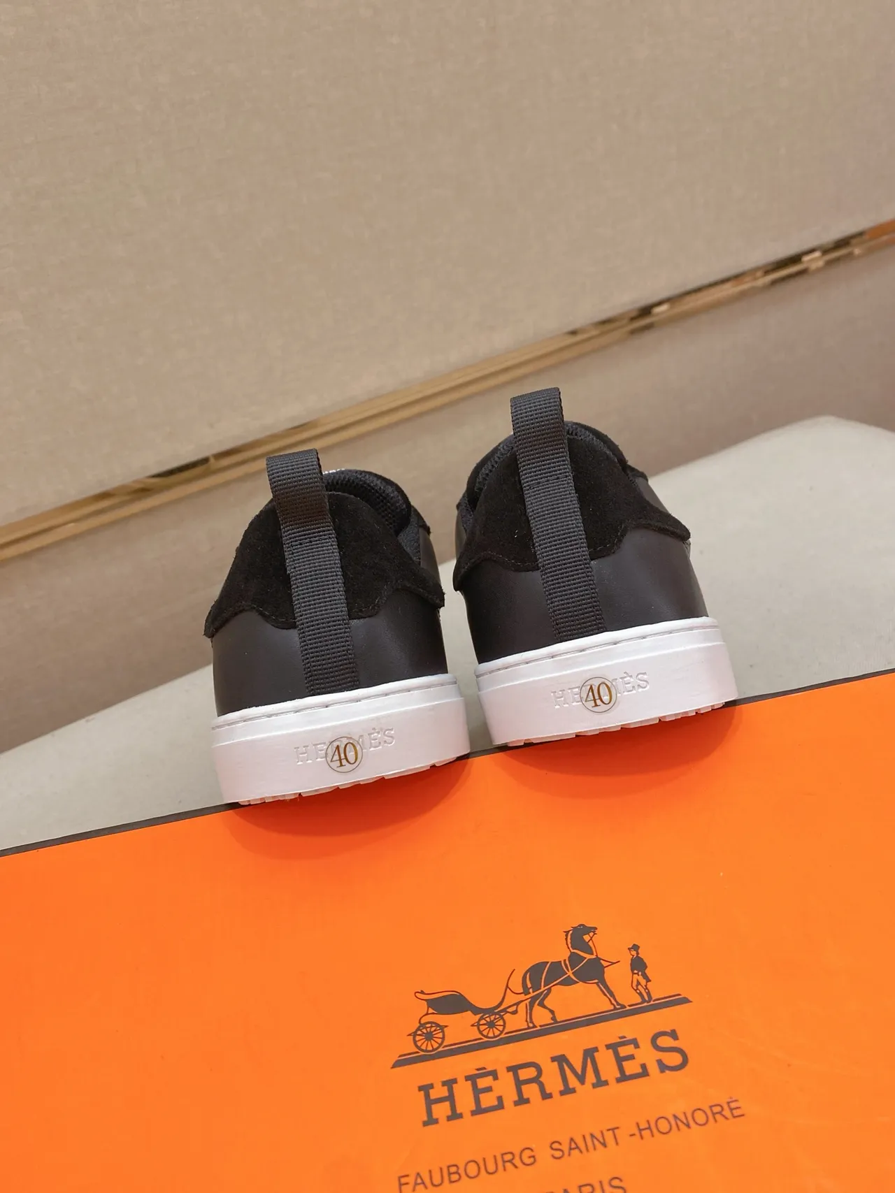 Hermès H Cut Black and Orange Logo Lifestyle Sneakers 3